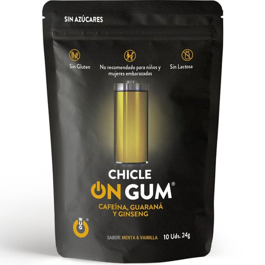 WUG GUM - ON CHICLE CAFEÍNA, GINSENG Y GUARANÁ 10 UNIDADES