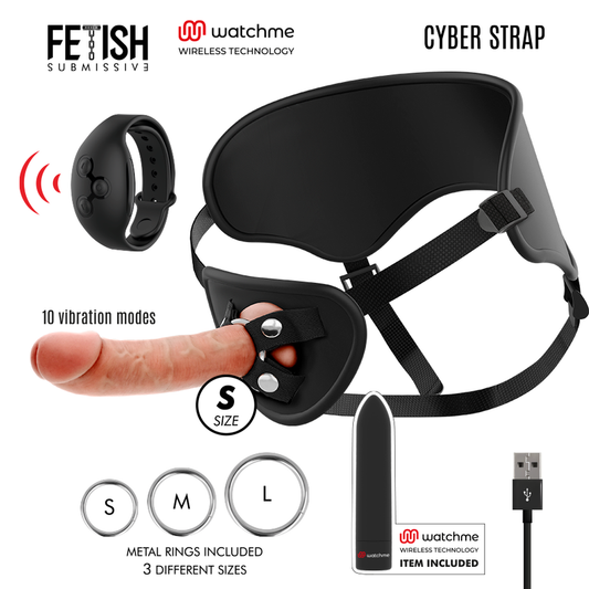 FETISH SUBMISSIVE CYBER STRAP - HARNESS WITH DILDO AND BULLET REMOTE CONTROL WATCHME S TECHNOLOGY