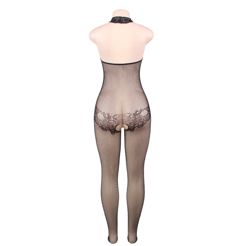 QUEEN LINGERIE - BODYSTOCKING CON ABERTURA Y ENCAJE FLORAL S/L