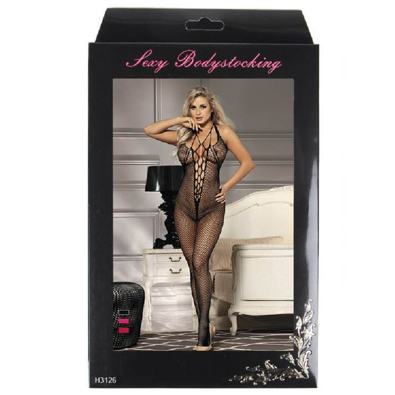 QUEEN LINGERIE - BODYSTOCKING CUELLO HALTER Y ESPALDA ABIERTA S/L