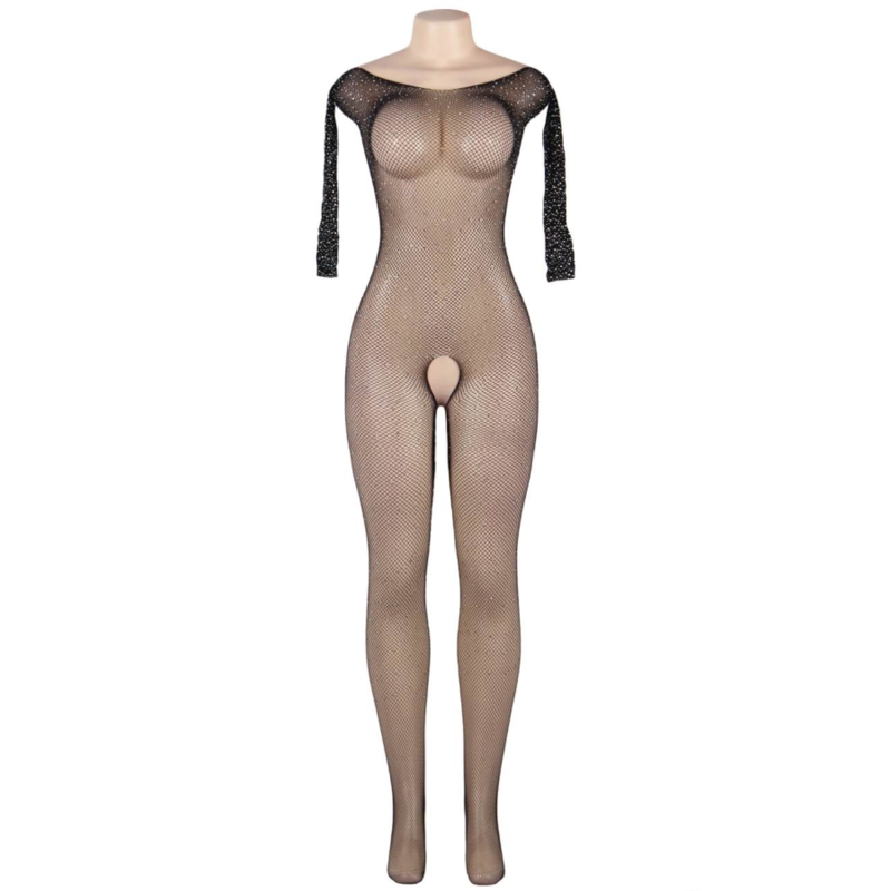 QUEEN LINGERIE - BODYSTOCKING MANGA LARGA CON BRILLANTES S/L