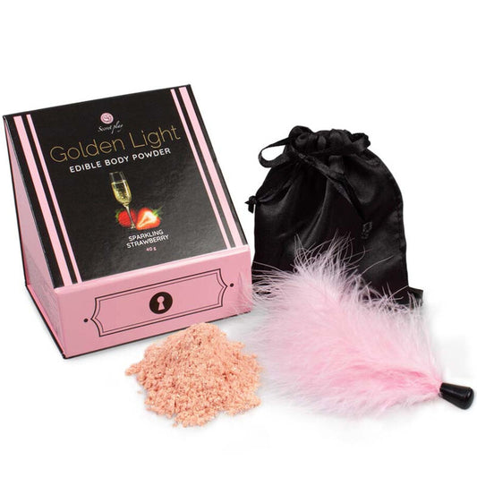 SECRETPLAY - GOLDEN LIGHT KIT POLVOS COMESTIBLES Y PLUMA FRESAS & CAVA