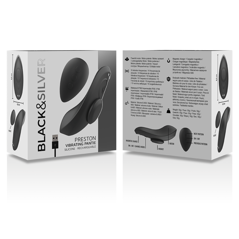 BLACK&SILVER - PRESTON PANTIE MAGNETICO VIBRADOR SILICONA REMOTO