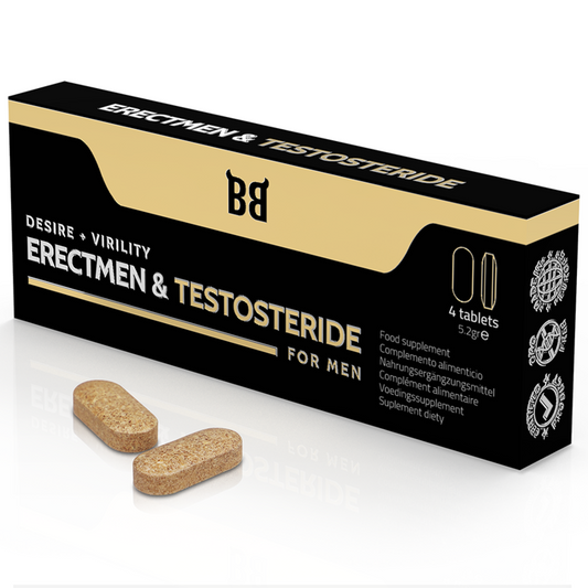 BLACK BULL - ERECTMEN & TESTOSTERIDE POTENCIA Y TESTOSTERONA PARA HOMBRE 4 CÁPSULAS