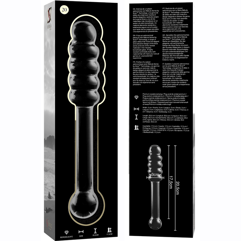 NEBULA SERIES BY IBIZA - MODELO 20 DILDO CRISTAL BOROSILICATO TRANSPARENTE 20.5 CM -O- 3 CM