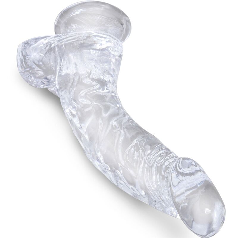 KING COCK - CLEAR PENE REALISTICO CURVADO CON TESTICULOS 16.5 CM TRANSPARENTE