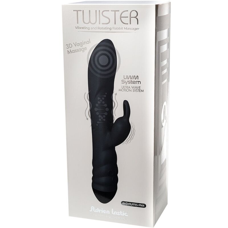 ADRIEN LASTIC - TWISTER VIBRATOR AND ROTATOR MASSAGER RABBIT BLACK