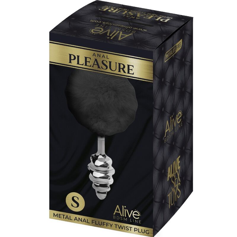 ALIVE - ANAL PLEASURE PLUG ESPIRAL METAL POMPON NEGRO TALLA S