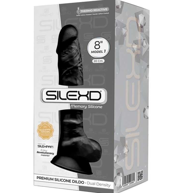 SILEXD - MODELO 1 PENE REALISTICO SILICONA PREMIUM SILEXPAN NEGRO 20 CM