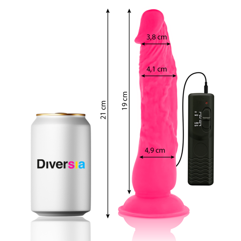 DIVERSIA - DILDO FLEXIBLE CON VIBRACION ROSA 21 CM -O- 4.9 CM