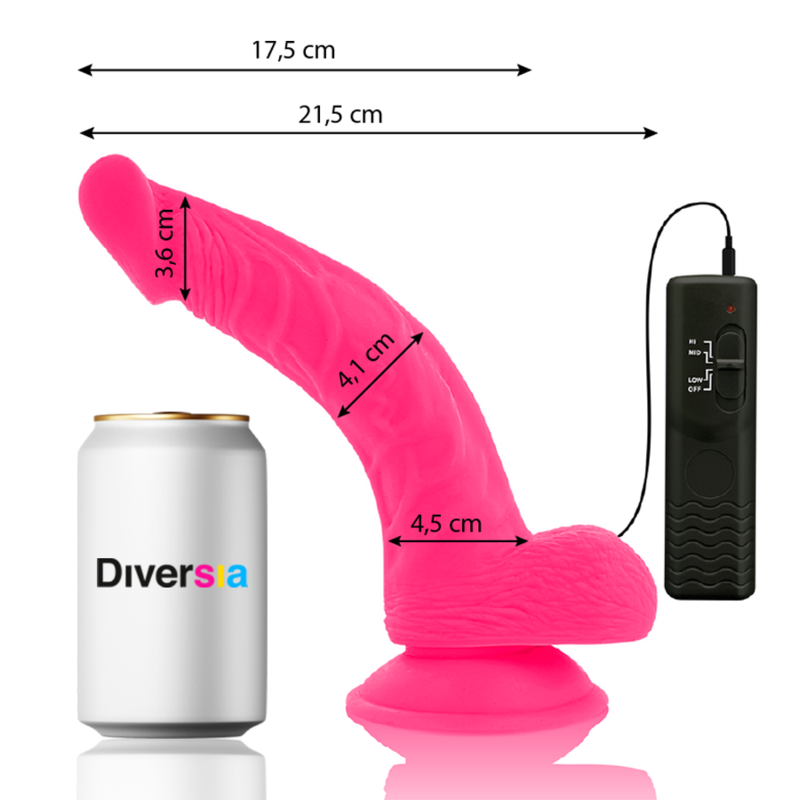 DIVERSIA - DILDO FLEXIBLE CON VIBRACION ROSA 21.5 CM -O- 4.5 CM