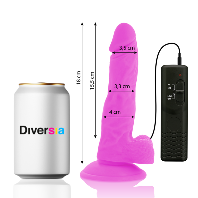 DIVERSIA - DILDO FLEXIBLE CON VIBRACIÓN LILA 18 CM -O- 4 CM