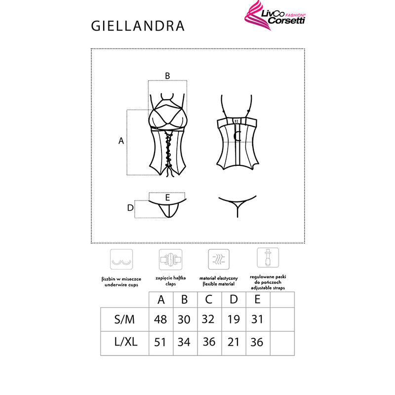 LIVCO CORSETTI FASHION - GIELLANDRA FOR THE SENSES COLLECTION CORSET + PANTY BLACK S/M