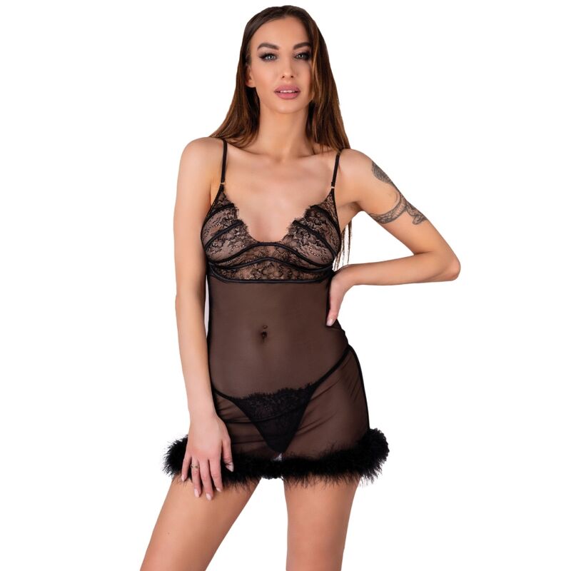 LIVCO CORSETTI FASHION - ZERUNAM SET BABYDOLL + TANGA NEGRO S/M