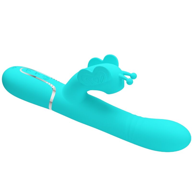 PRETTY LOVE - VIBRADOR RABBIT MULTIFUNCIÓN 4 EN 1 MARIPOSA VERDE AGUA