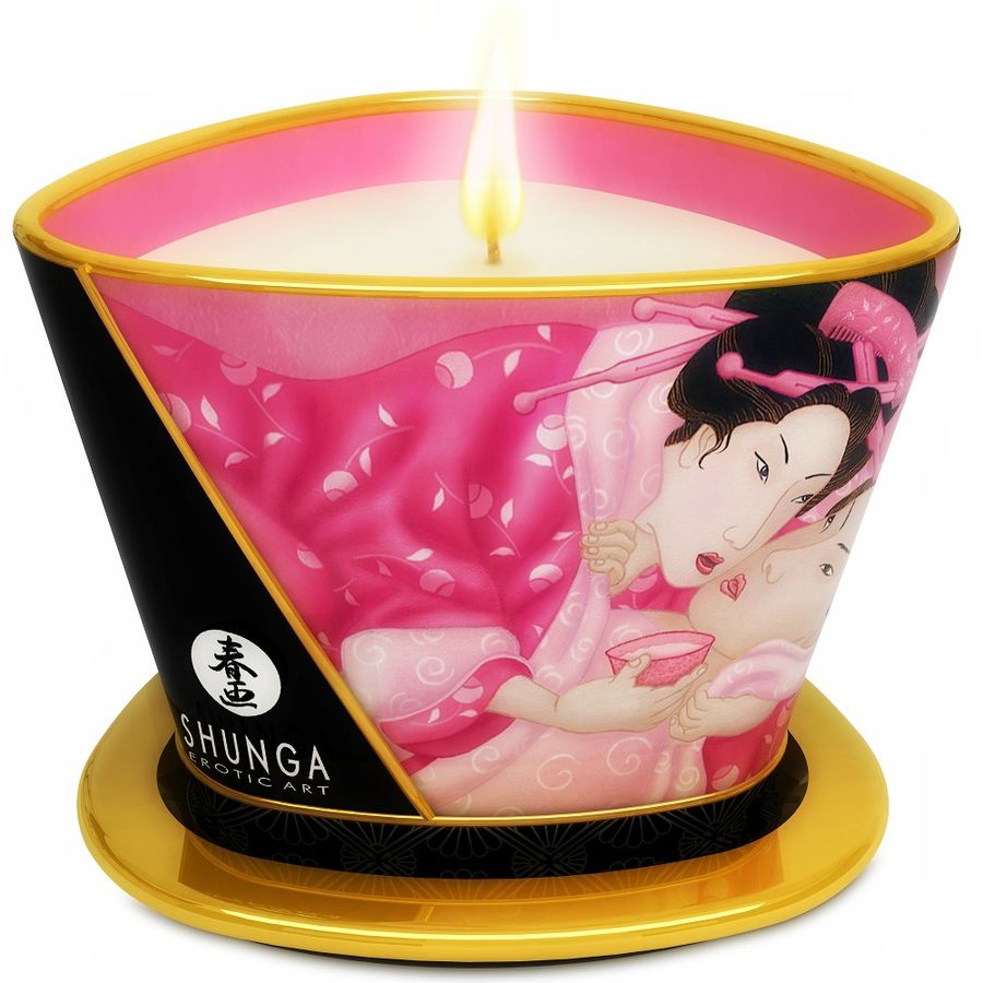 SHUNGA - MINI CARESS BY CANDELIGHT VELA MASAJE ROSAS AFRODISIACAS 170 ML