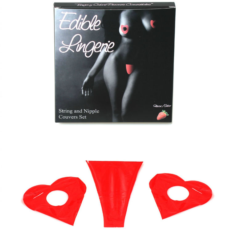 SECRETPLAY - TANGA Y CUBRE PEZONES COMESTIBLES FRESA