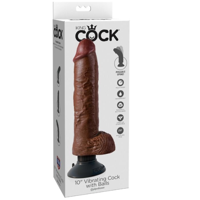 KING COCK - DILDO VIBRADOR CON TESTICULOS 25.5 CM COLOR MARRON