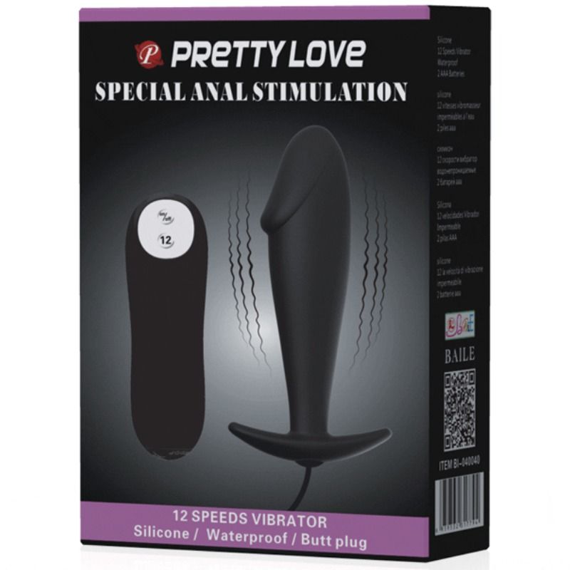 PRETTY LOVE - SILICONE ANAL PLUG FORM PENIS AND 12 VIBRATION MODES BLACK