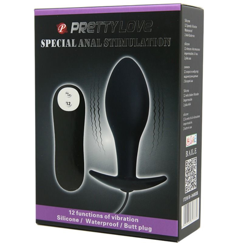 PRETTY LOVE - ANCHOR FORM SILICONE ANAL PLUG 12 VIBRATION MODES BLACK