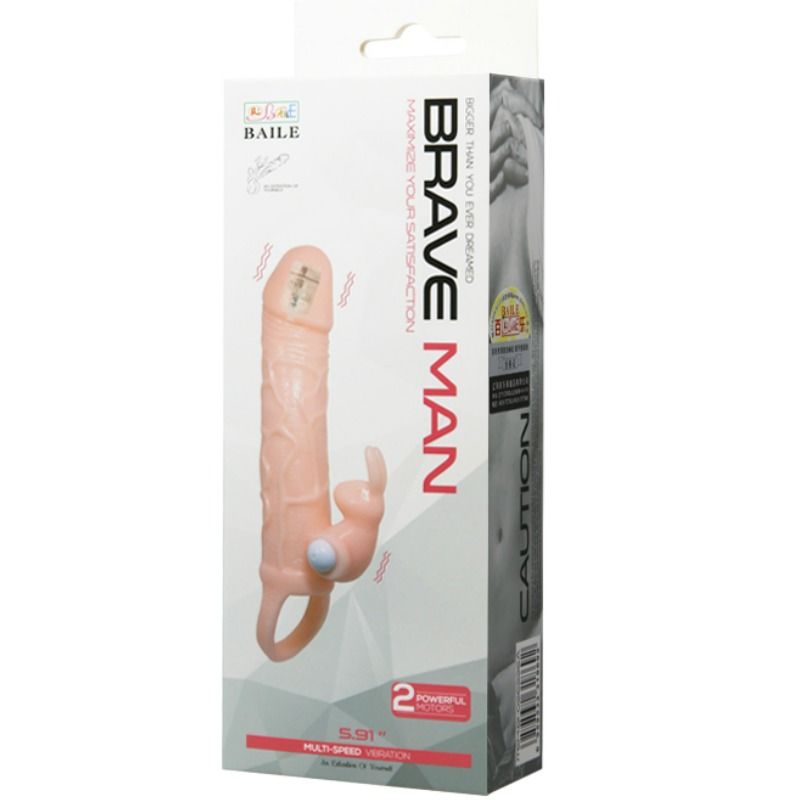 BAILE - BRAVE MAN FUNDA PENE CON RABBIT VIBRADOR 16.5 CM NATURAL