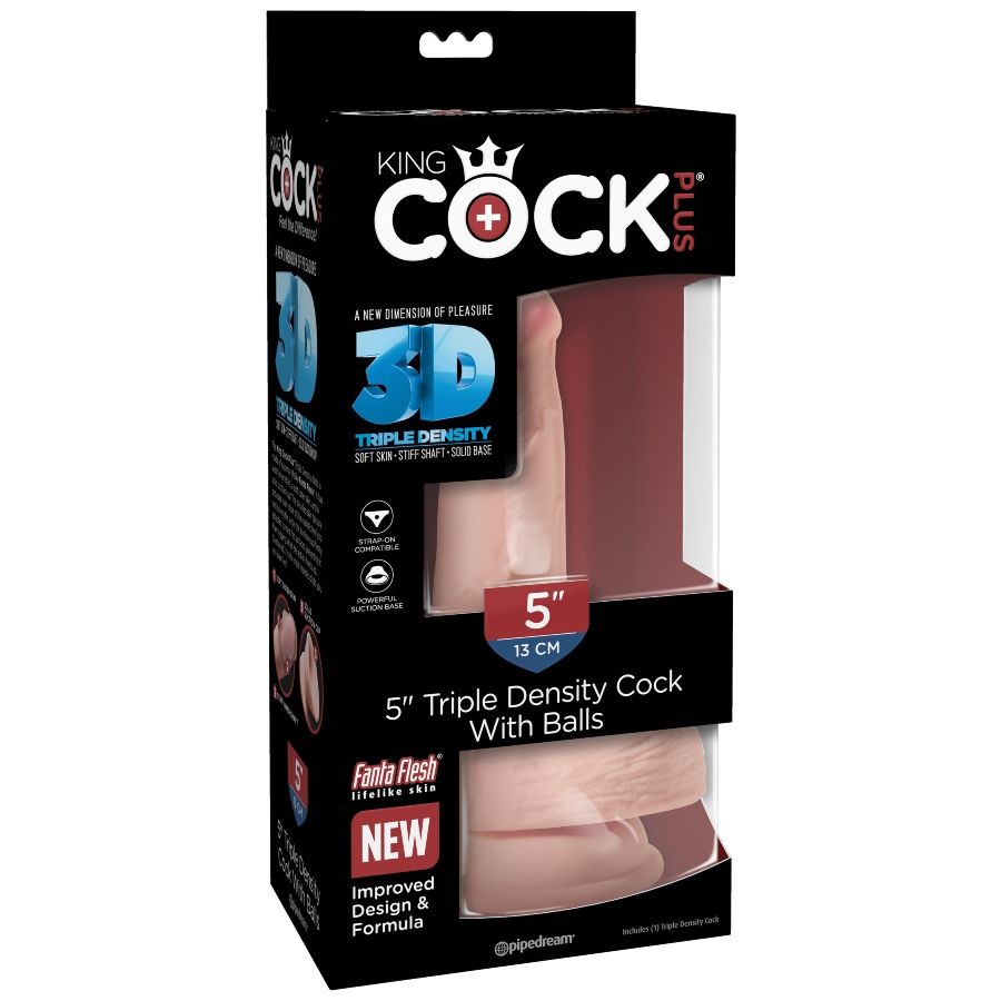 KING COCK - DILDO TRIPLE DENSIDAD 13 CM CON TESTICULOS