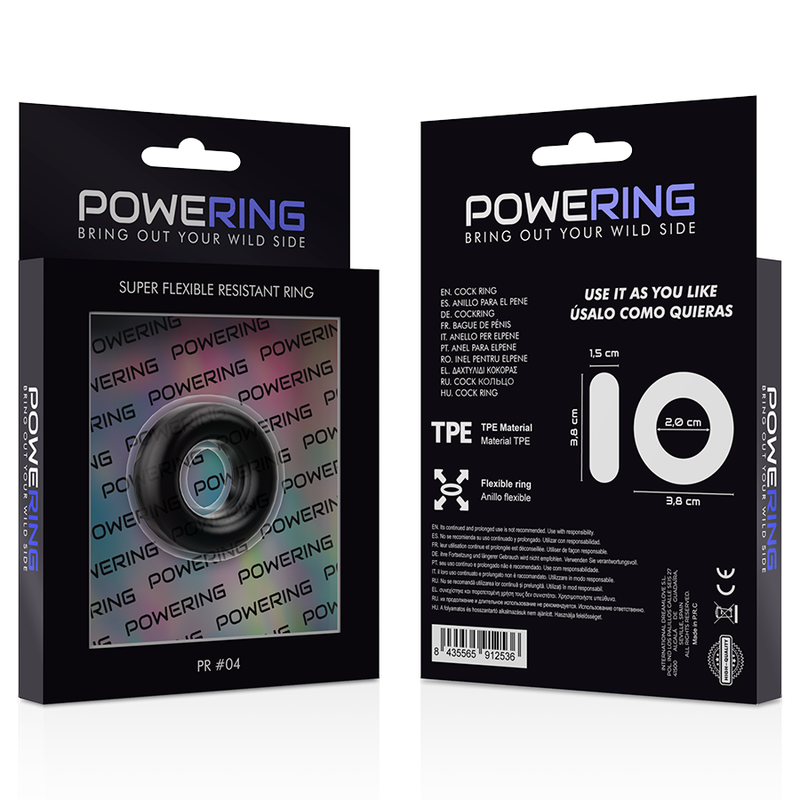 POWERING - SUPER FLEXIBLE Y RESISTENTE ANILLO PENE  3.8CM PR04 NEGRO