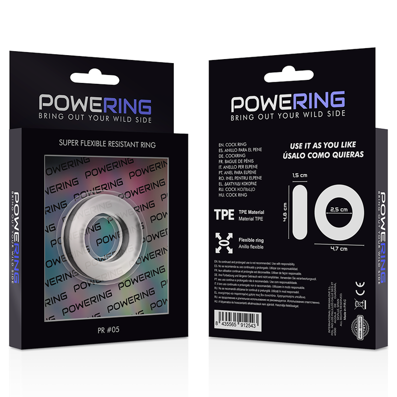 POWERING - SUPER FLEXIBLE Y RESISTENTE ANILLO PENE  4.8CM PR05 CLEAR