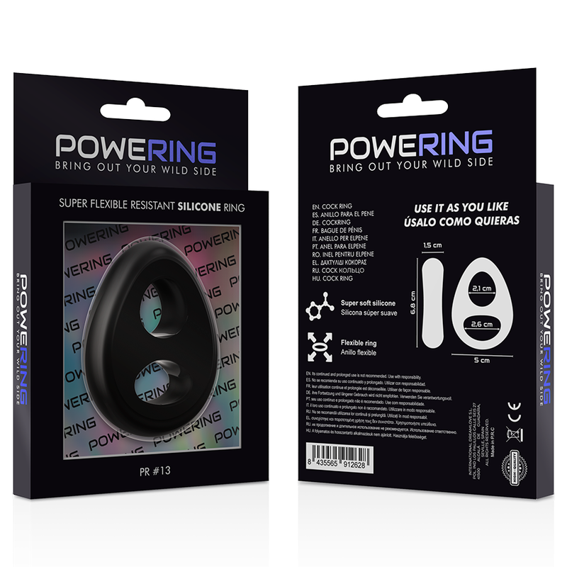 POWERING - SUPER FLEXIBLE Y RESISTENTE ANILLO PENE Y TESTICULOS  PR13  NEGRO